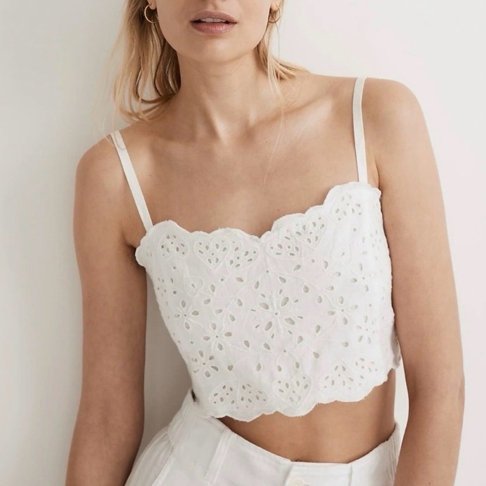 NWT Beautiful Madewell Eyelet Linen-Blend Crop Tank Top Size 4 White